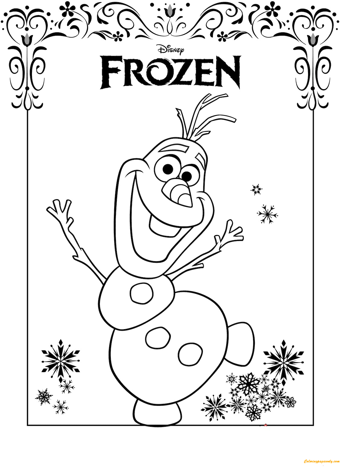 Friendly Olaf Frozen Coloring Page - Free Coloring Pages Online
