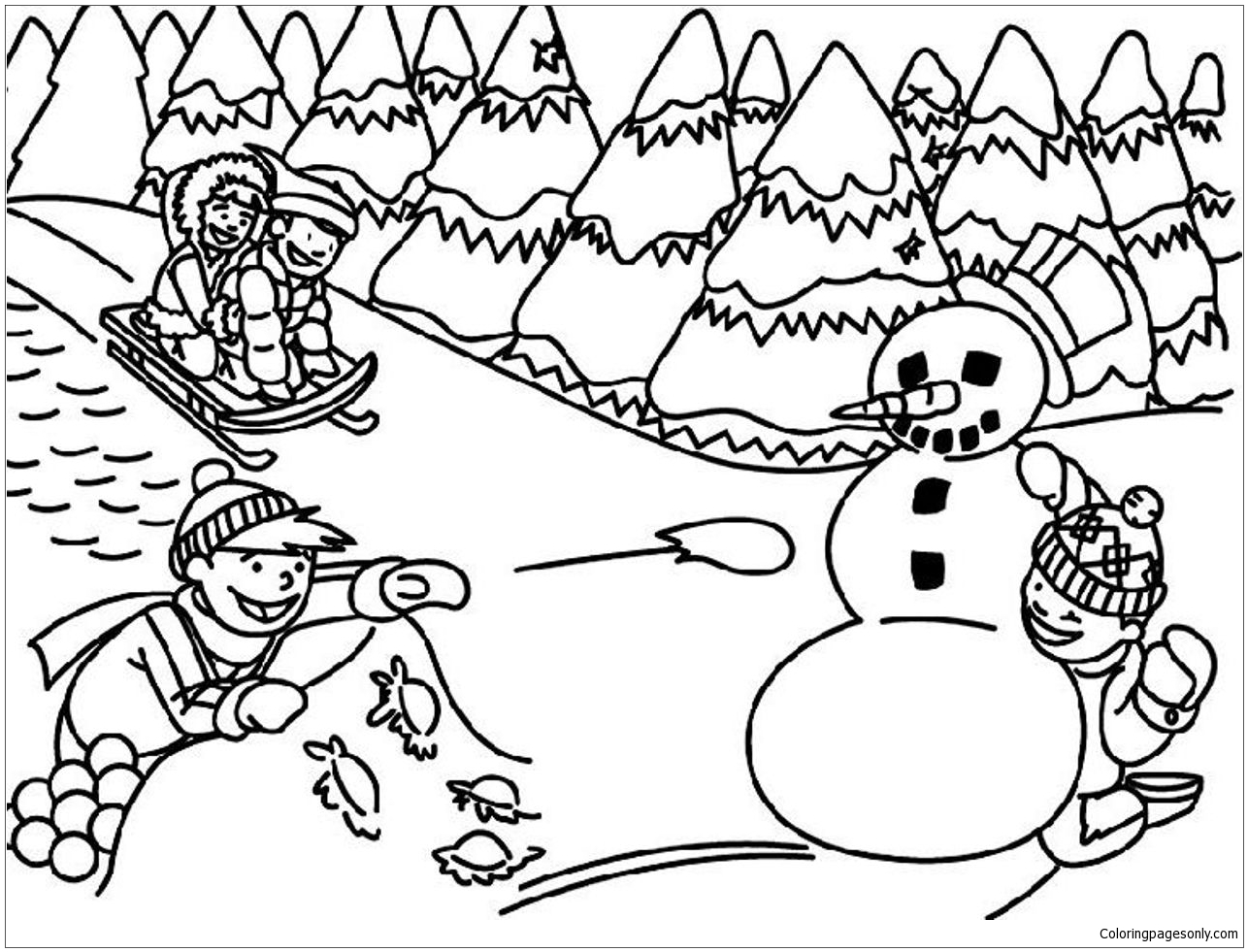Best Kids Playing In Winter Coloring Page - Free Coloring ...