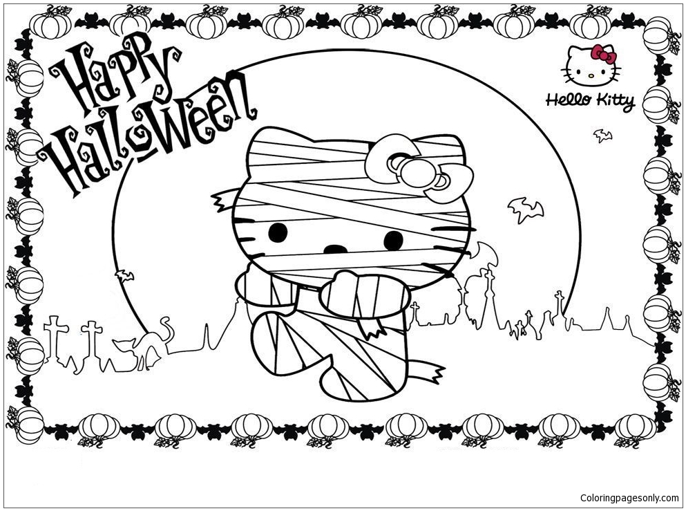 Cartoon Of Hello Kitty Halloween Coloring Page - Free Coloring Pages Online