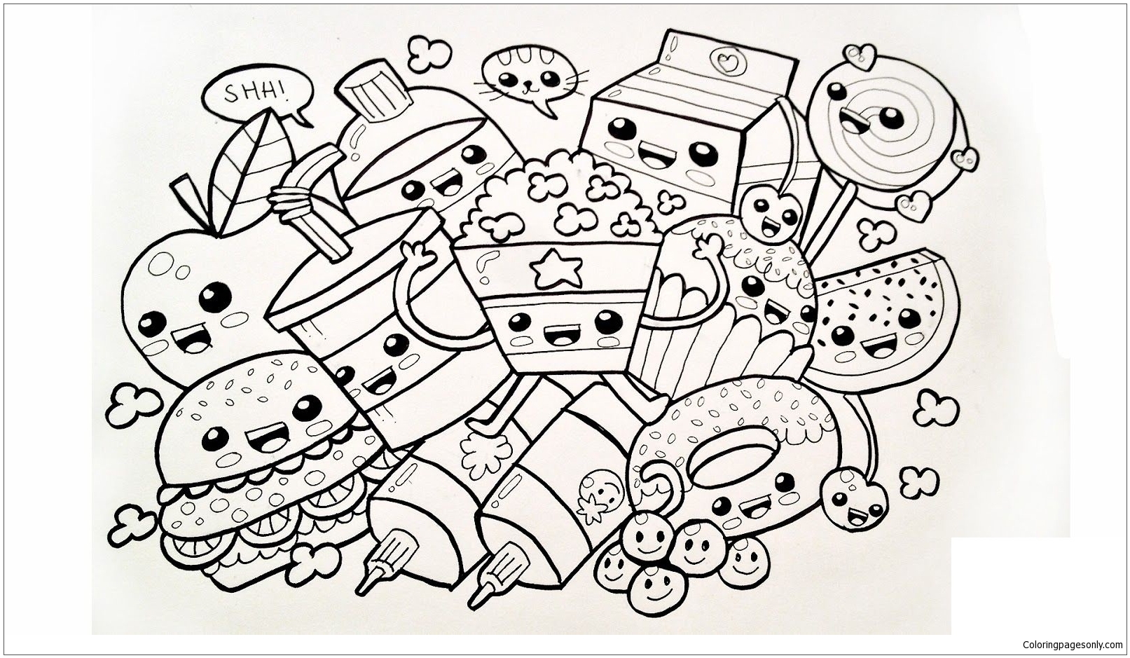 Cute Food Coloring Page   Free Coloring Pages Online