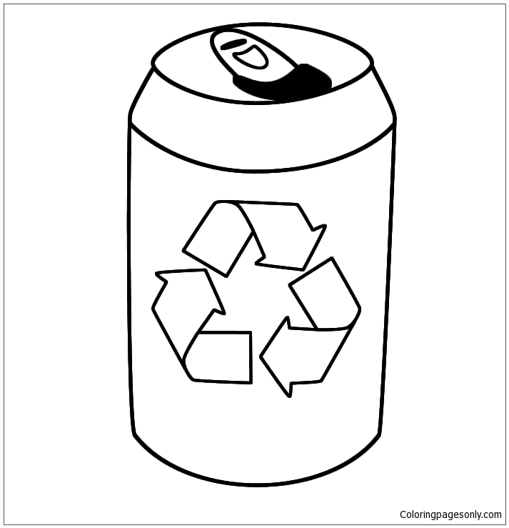 Empty Drink Tin And The Recycling Symbol Coloring Page - Free Coloring