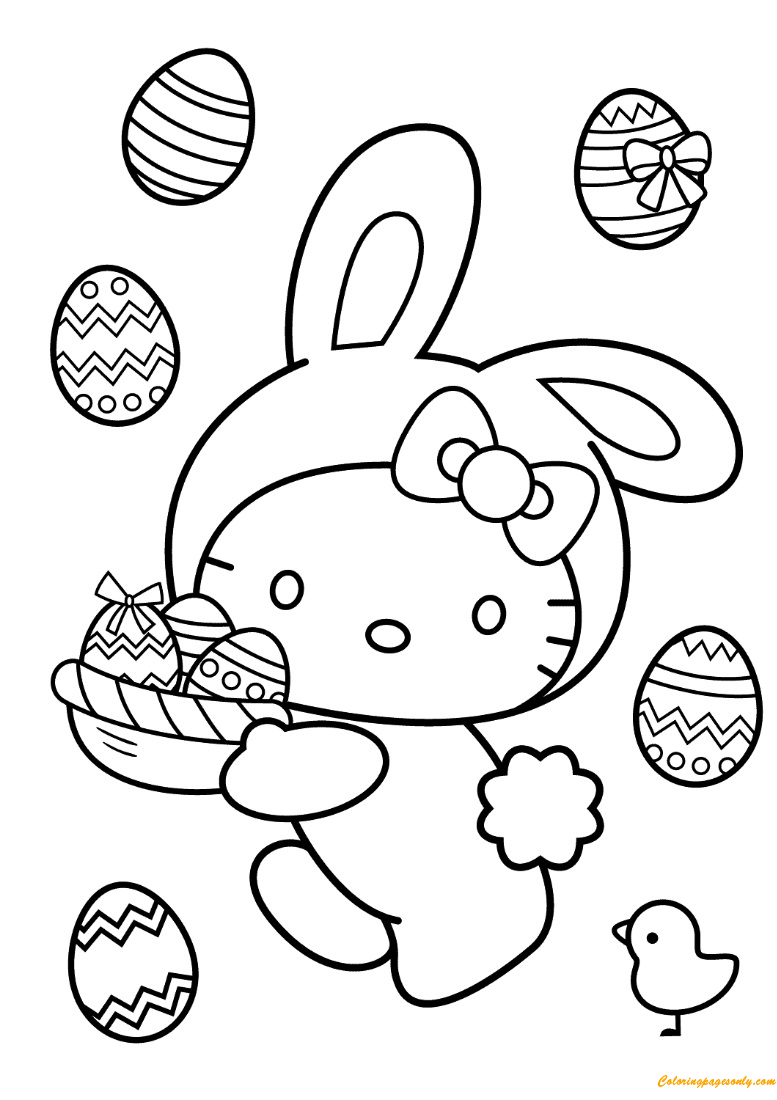 Hello Kitty Easter Bunny Coloring Page - Free Coloring Pages Online