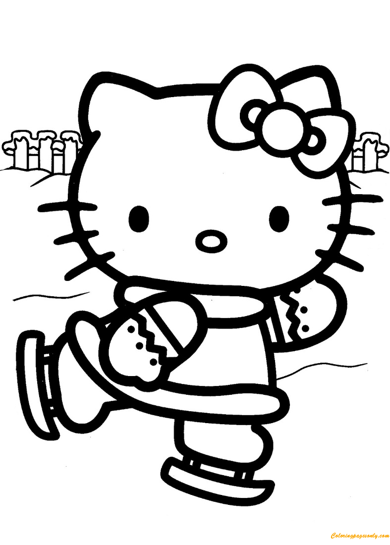 Hello Kitty Ice Skating Coloring Page - Free Coloring Pages Online