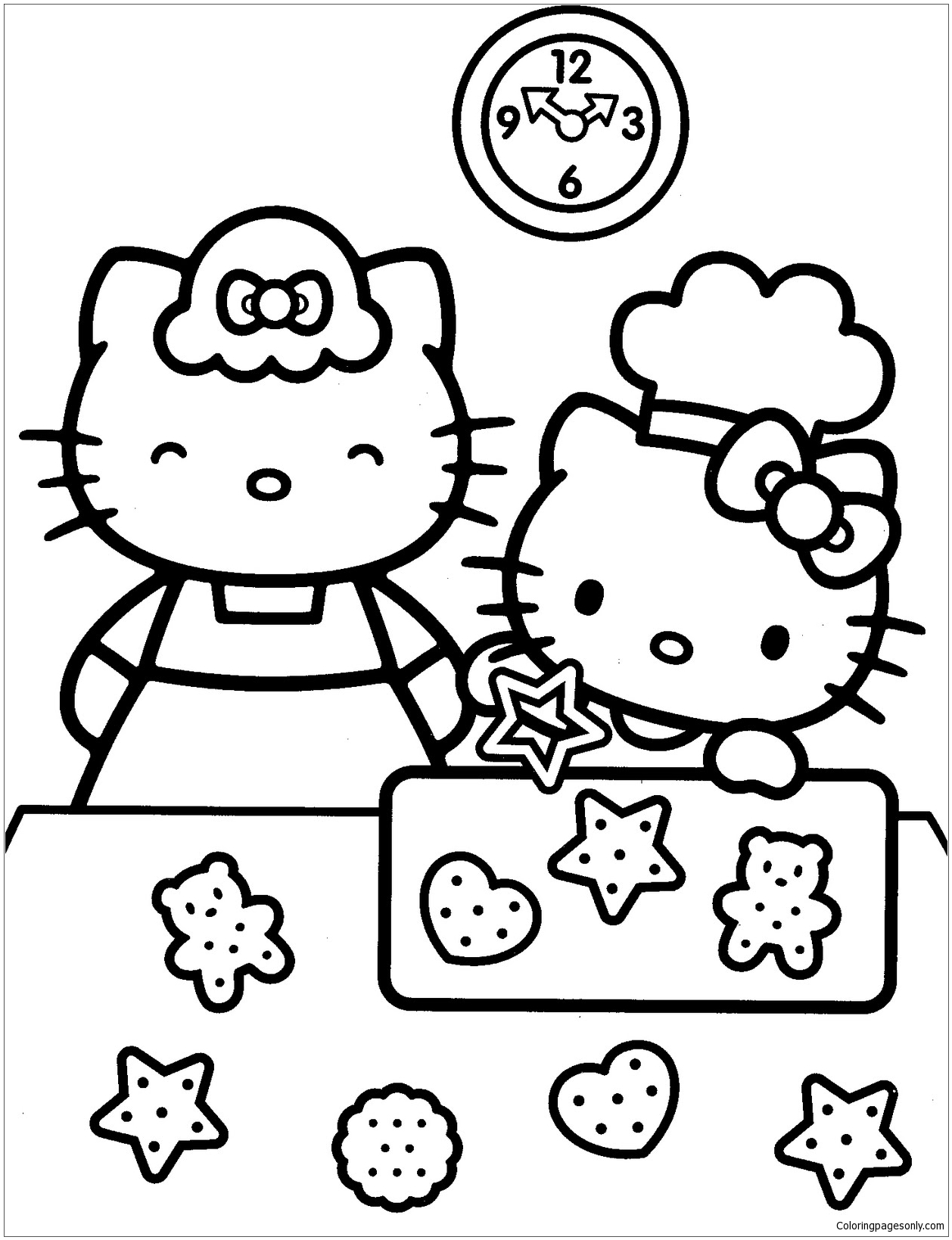 Hello Kitty Learning To Make Bake Cakes With Her Mother Coloring Page