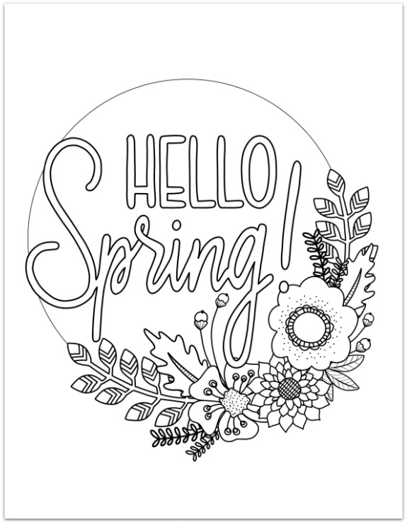 Spring With Butterfly, Flower And Rainbow Coloring Page - Free Coloring
