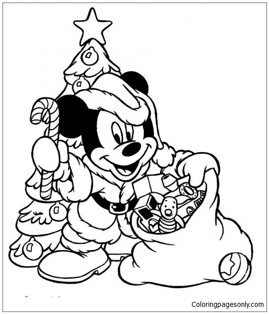 Mickey Mouse Acts As A Santa And Prepare Many Christmas Ts Coloring