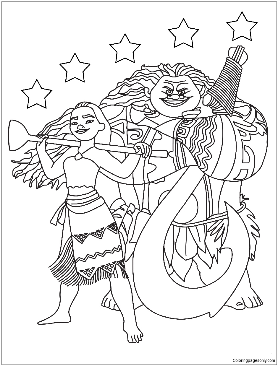 Moana Maui With The Stars Coloring Page Free Coloring