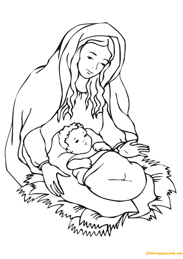 Mother Mary With Child Jesus Coloring Page   Free Coloring ...
