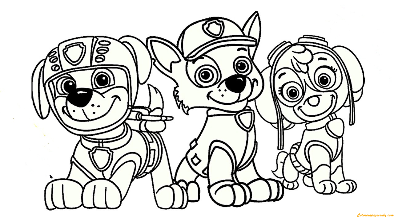 Paw Patrol Rocky Skye And Zuma Coloring Page