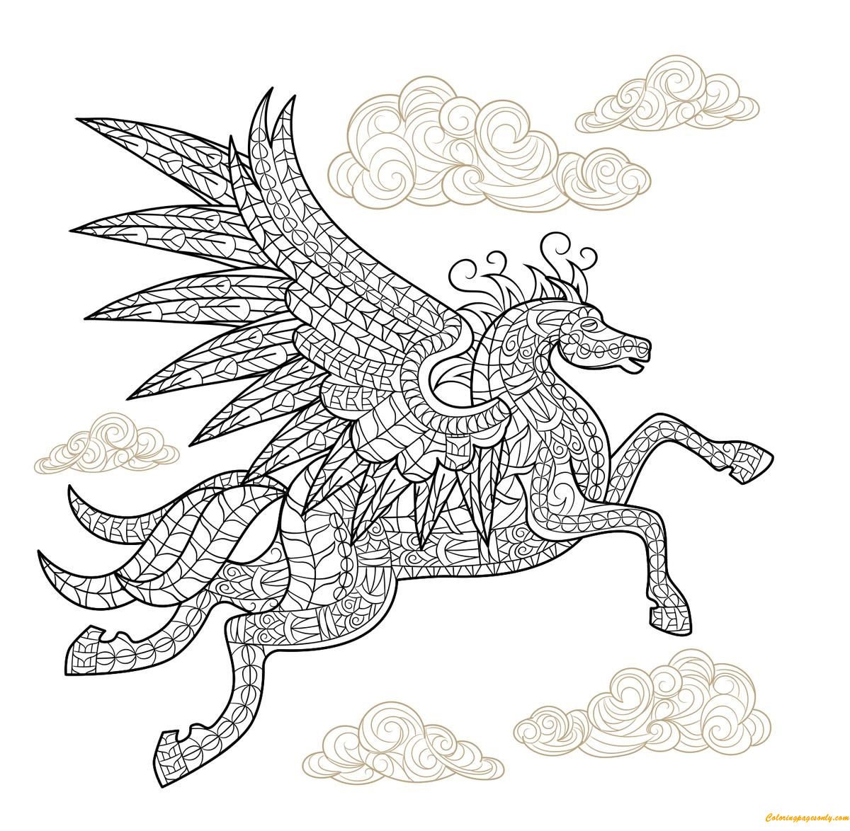Pegasus Winged Horse Coloring Page - Free Coloring Pages Online