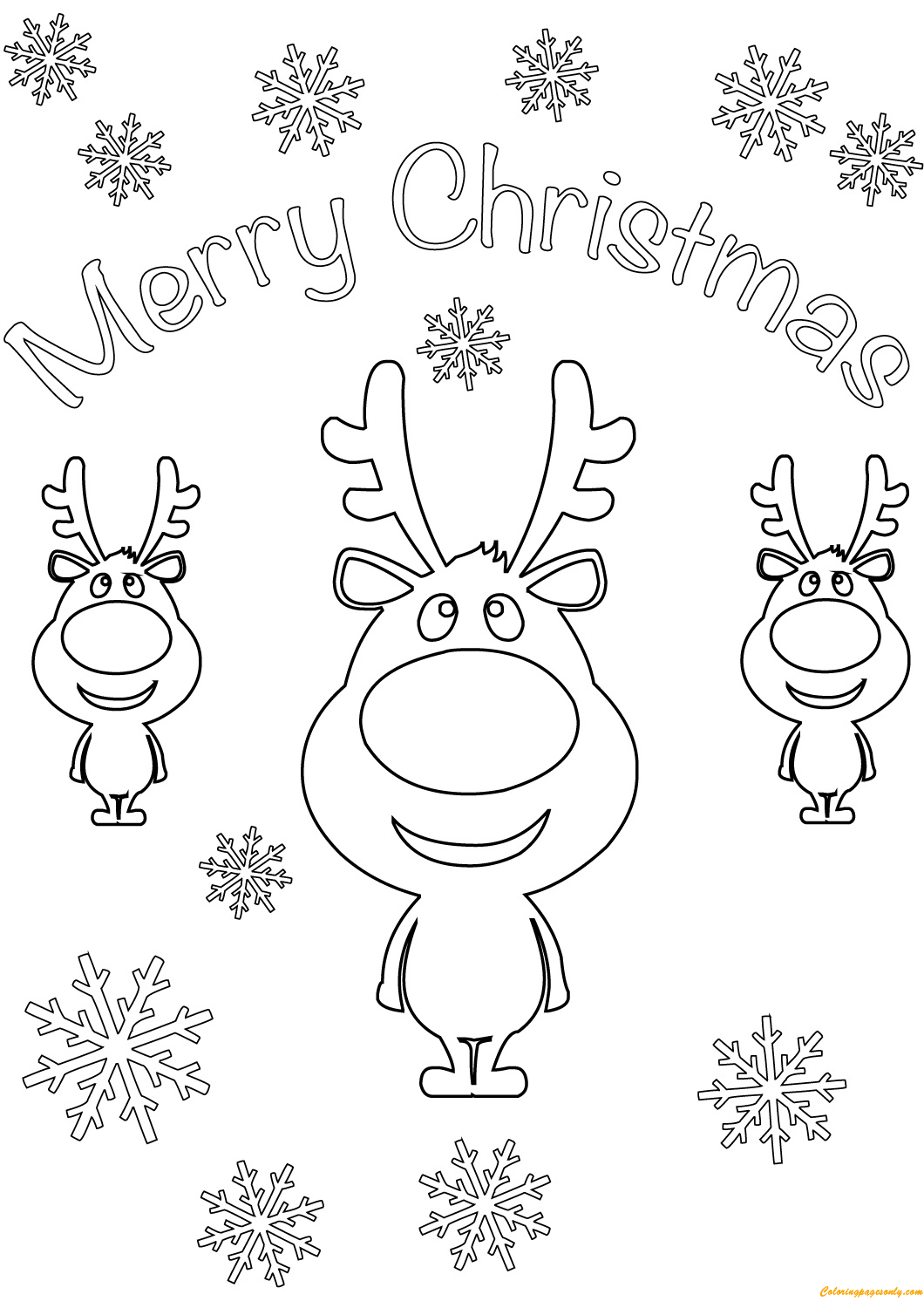 Reindeer Merry Christmas Cards Coloring Page