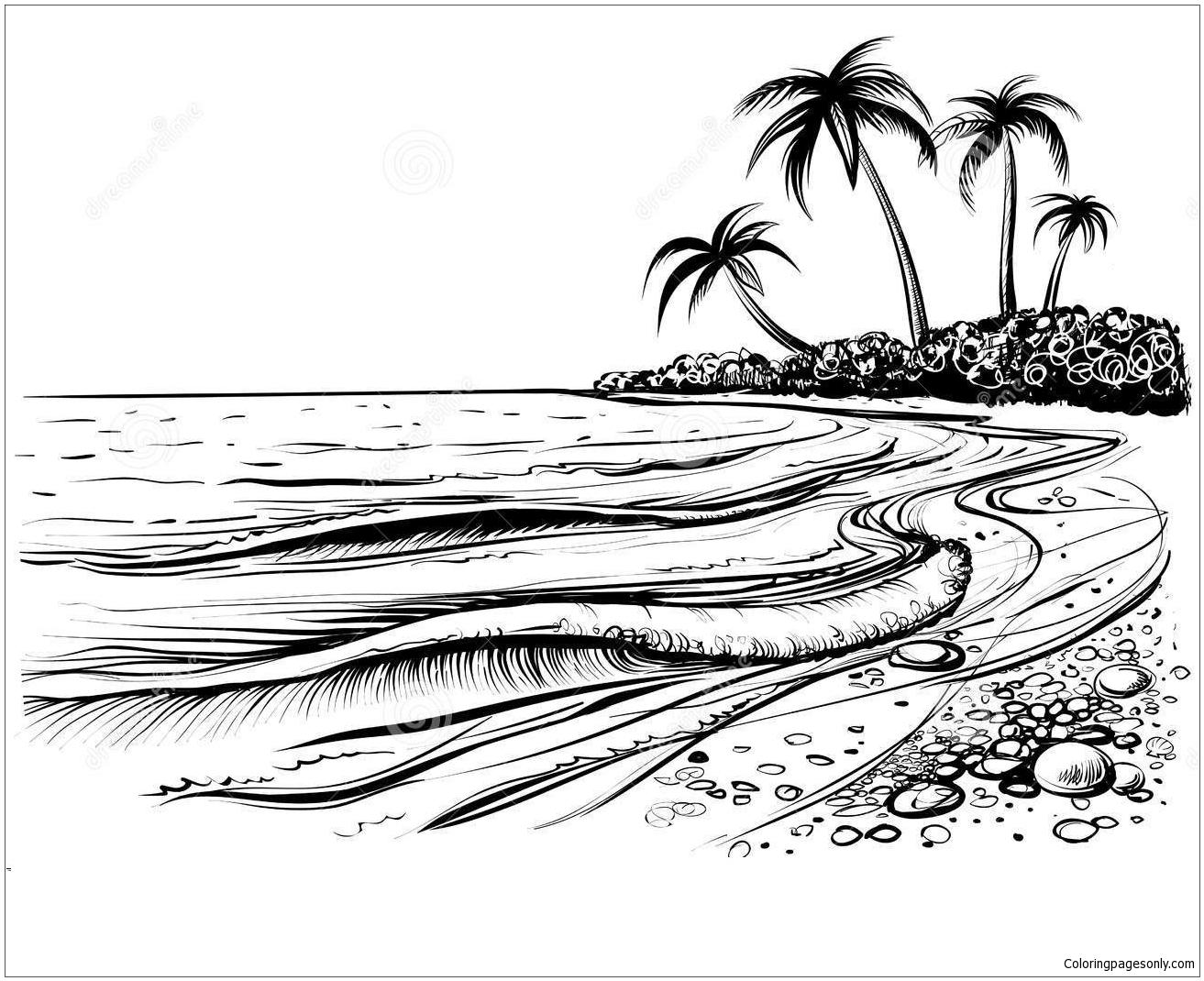 Sea Beach With Waves Coloring Page - Free Coloring Pages Online
