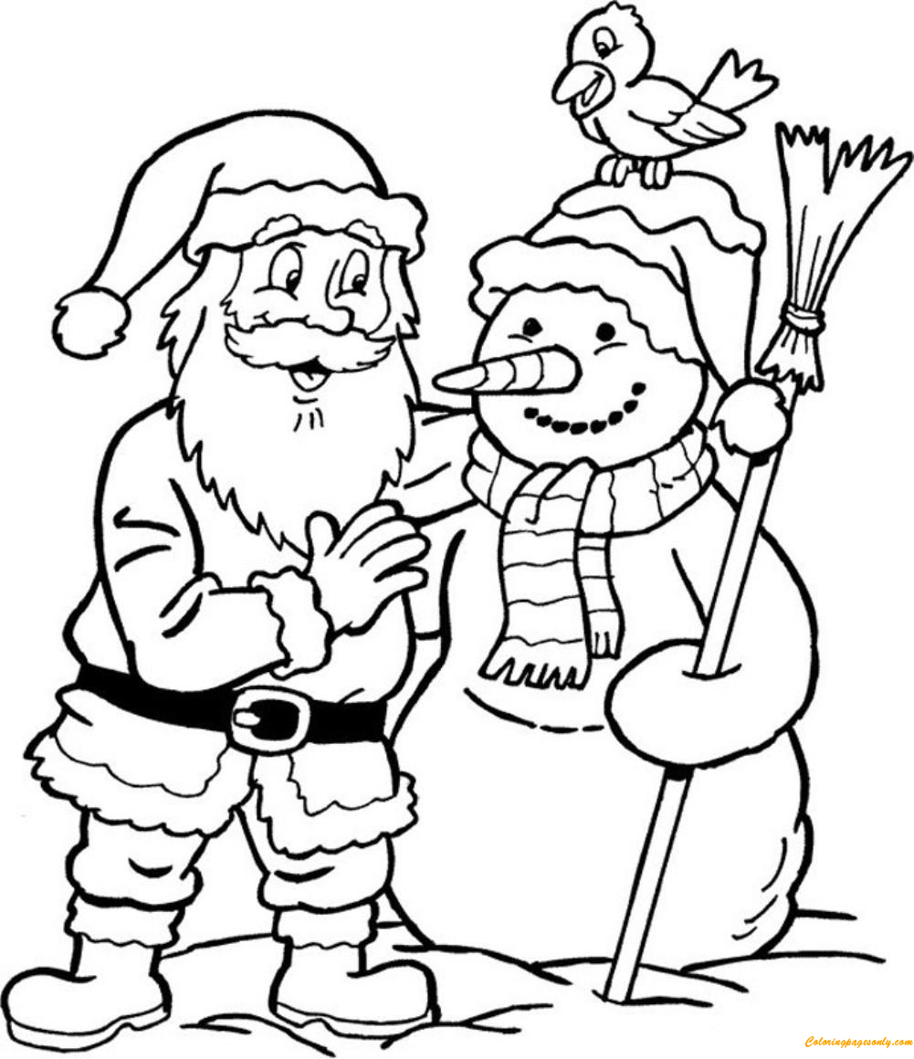 Snowman And Santa Claus Coloring Page