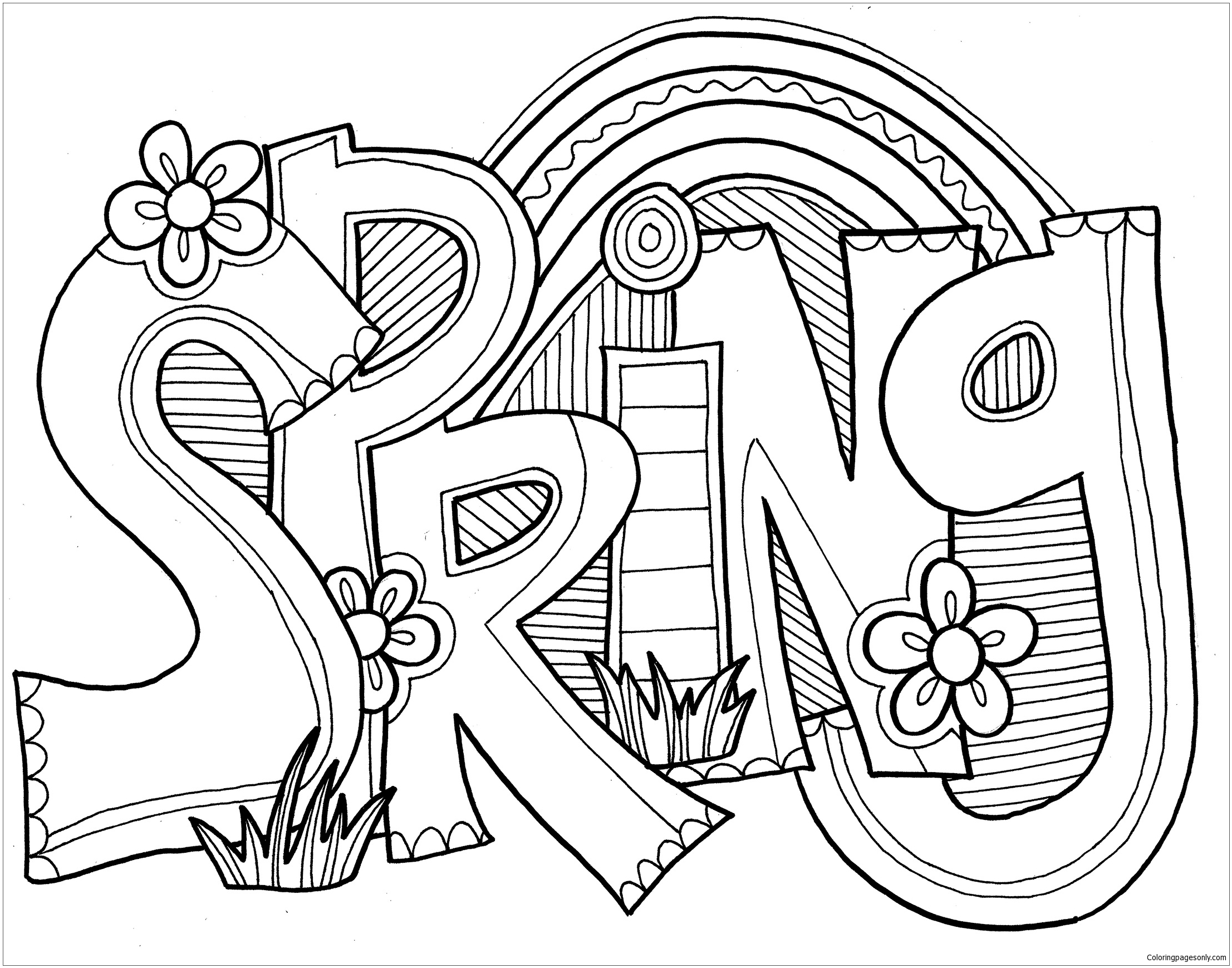 Spring Word Coloring Page - Free Coloring Pages Online