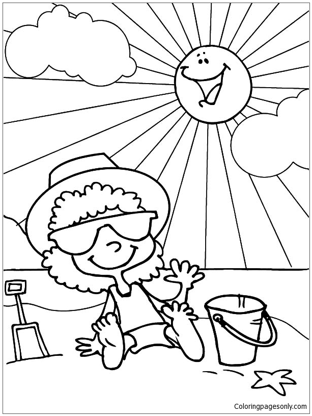 Sunbathing on Hawaii Beach Coloring Page - Free Coloring Pages Online