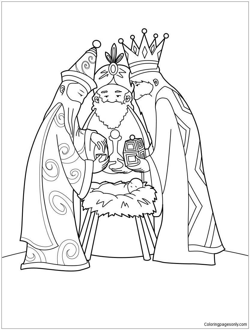The Three Wise Men And Baby Jesus Coloring Page