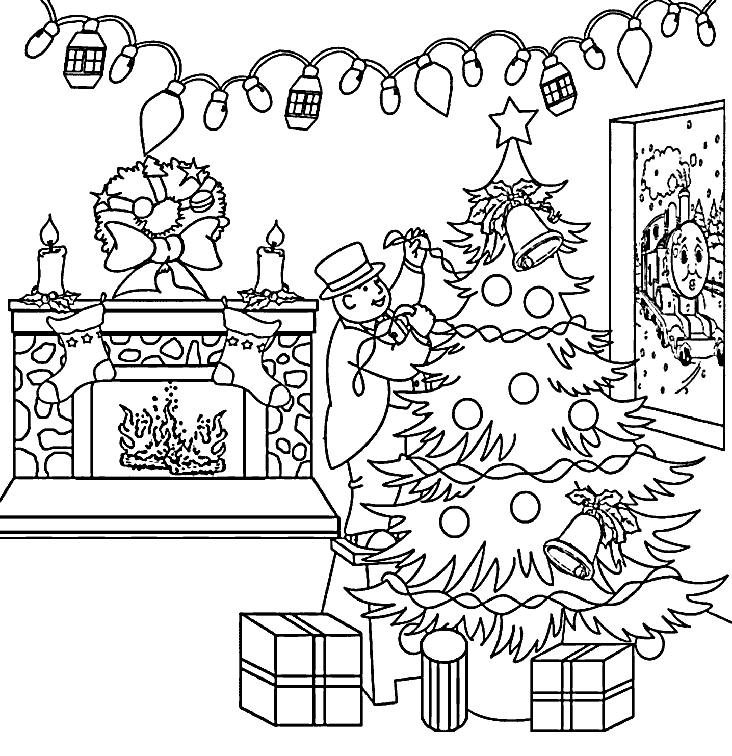 Thomas Train Decorating Christmas Coloring Page Free Coloring Pages line