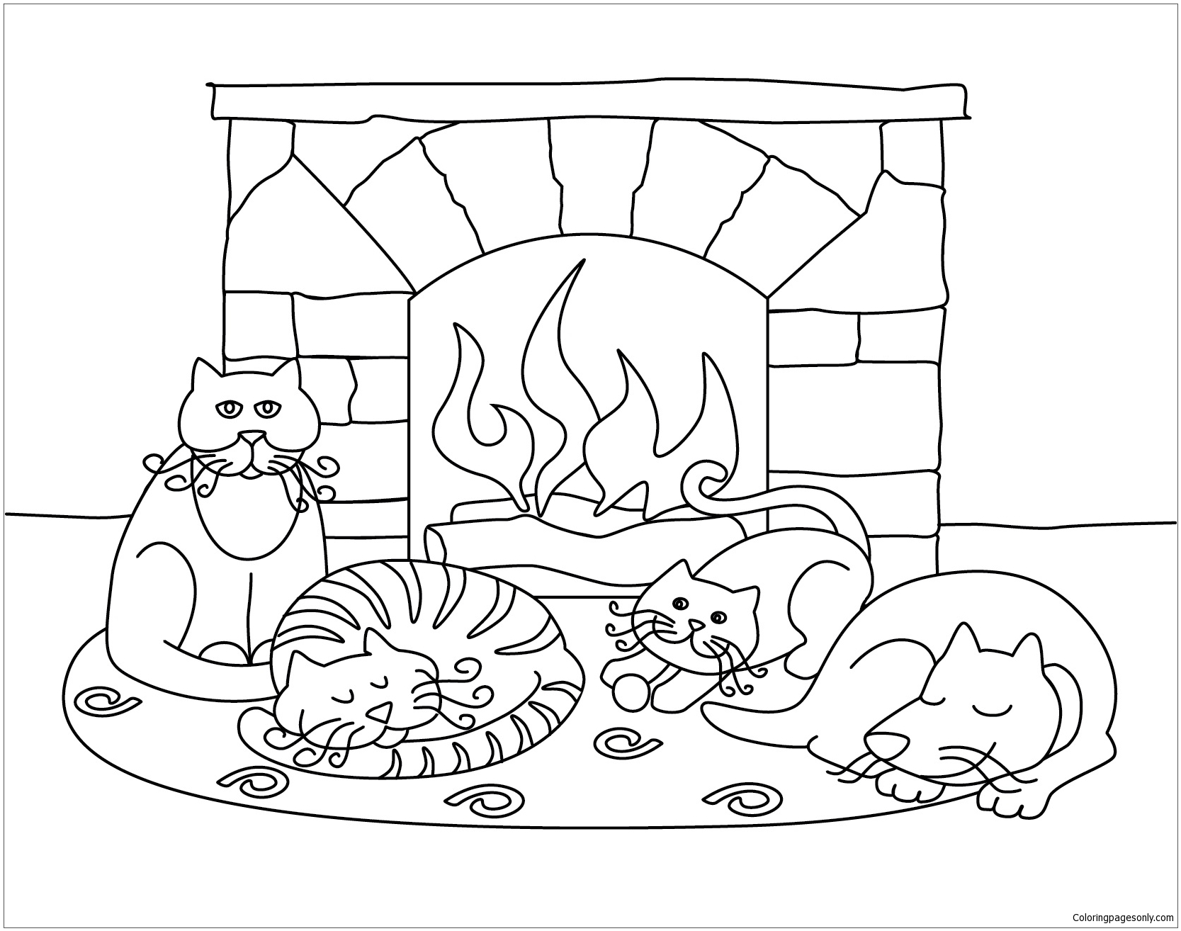 Winter Scenes With Cute Animals Coloring Page - Free Coloring Pages Online