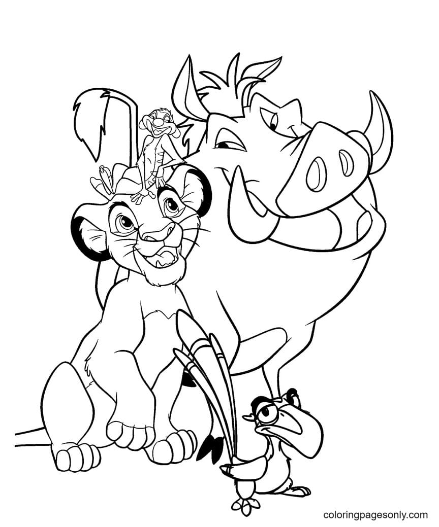 Simba Pumbaa Zazu And Timon Coloring Page Of The Lion King Disney My Xxx Hot Girl