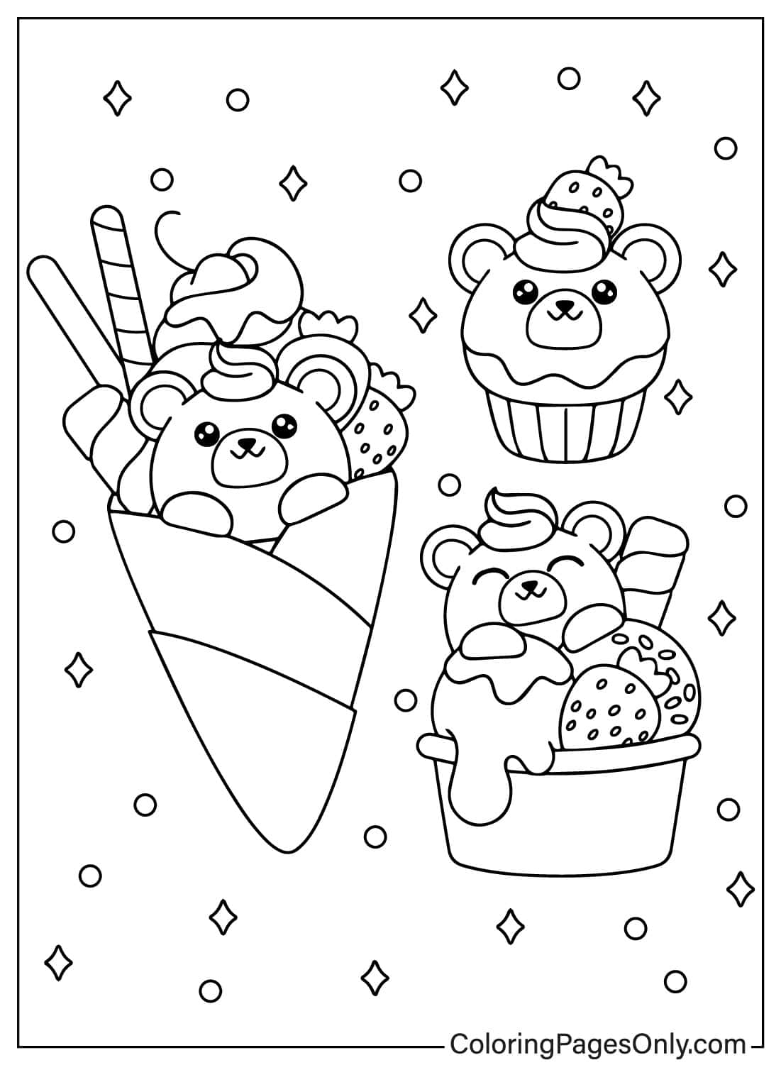 Cute Bear Shaped Ice Cream Free Printable Coloring Pages