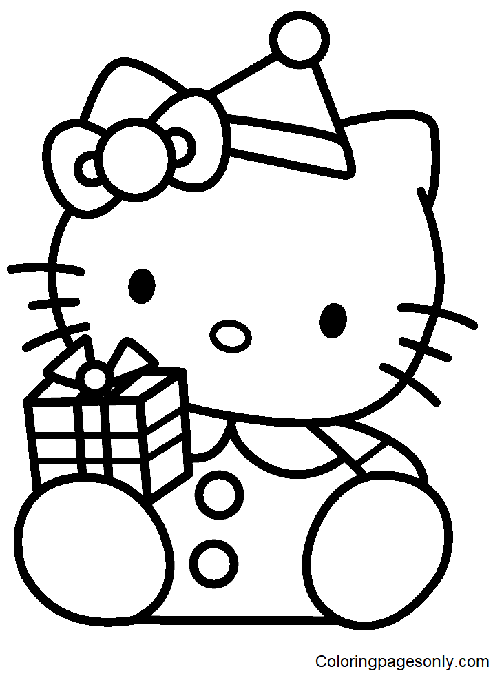  Dibujos para colorear de Hello Kitty con caja de regalo de Navidad