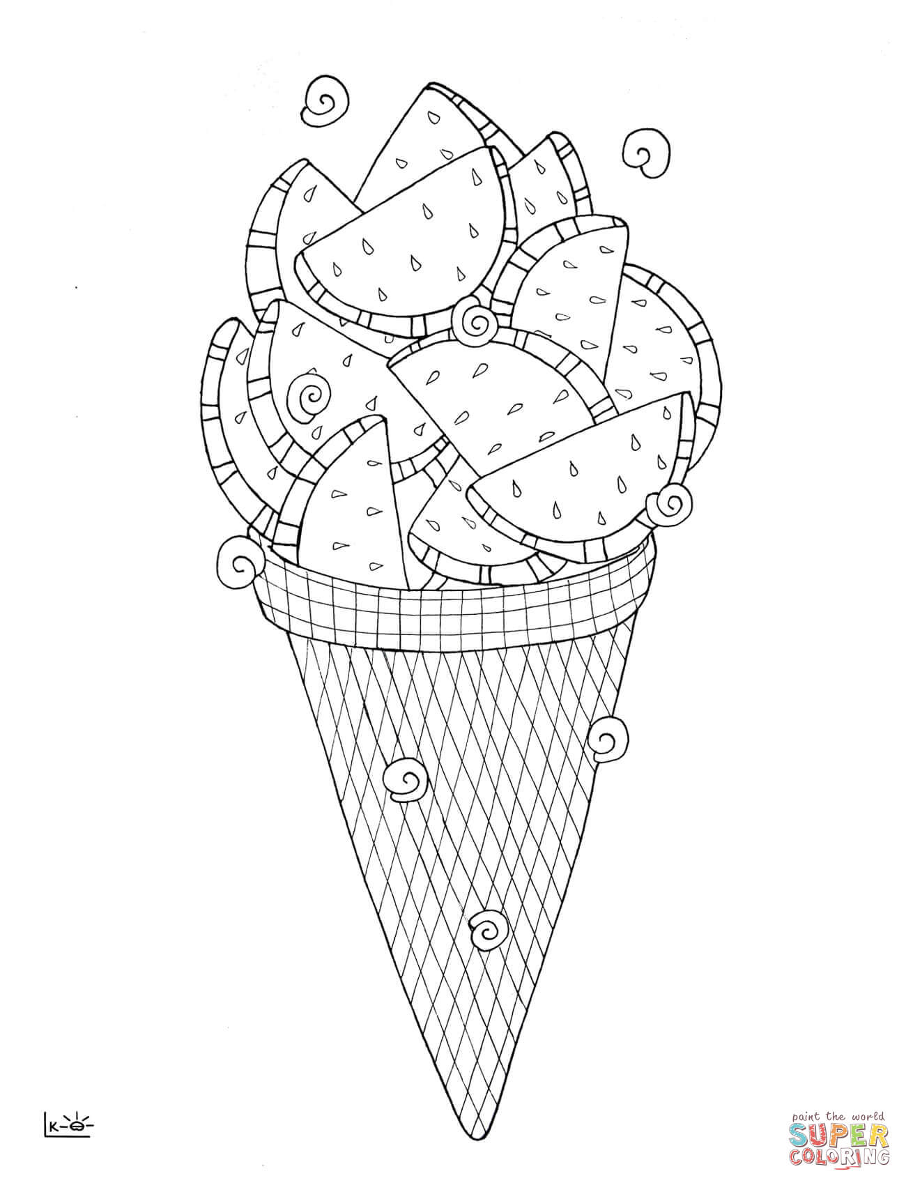 Download Water Melon Ice Cream Coloring Books - ColoringPagesOnly.com