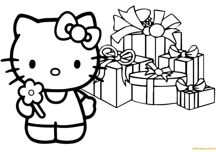 merry christmas hello kitty coloring pages