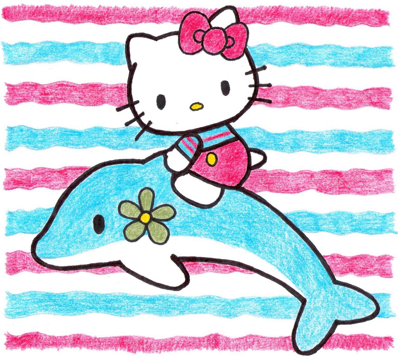 Hello Kitty with Dolphin - Coloring Articles - Coloring Pages For Kids