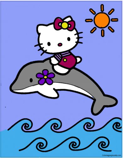 Schöne Hello Kitty mit Delphin Malvorlagen