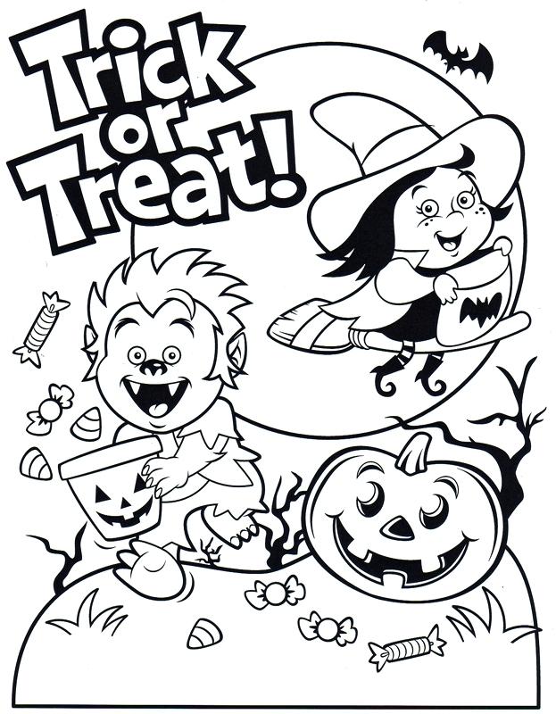 Cute Werewolf And Witch Playing Trick Or Treats Coloring Pages