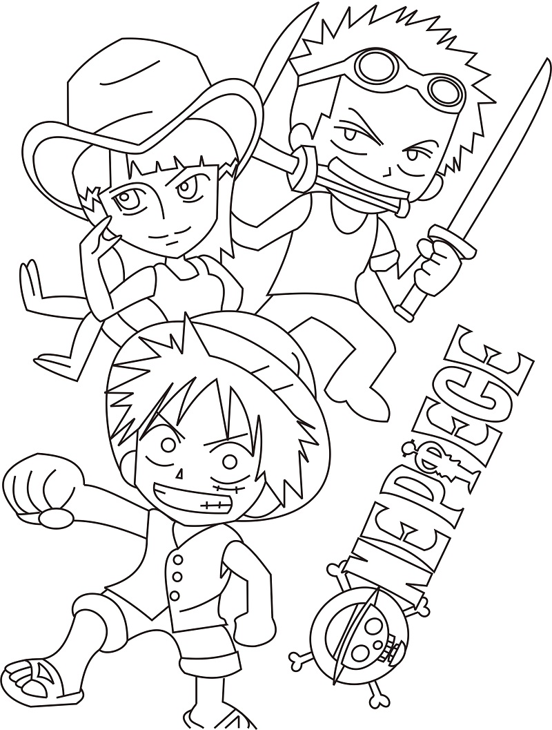 Chibi Zoro, Luffy and Robin Coloring Pages