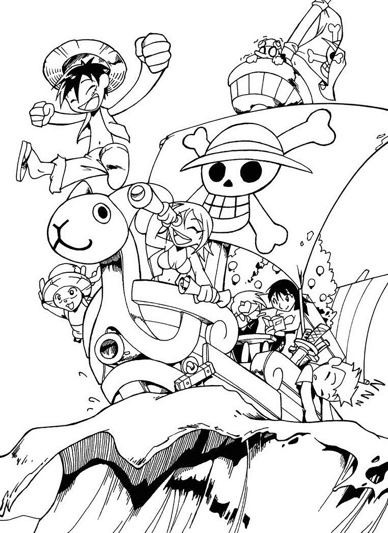 Chibi Luffy and Crew Coloring Page - Free Printable Coloring Pages