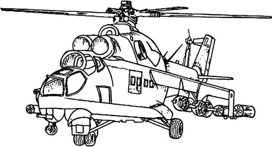 Coloriage hélicoptère de frappe de l'armée