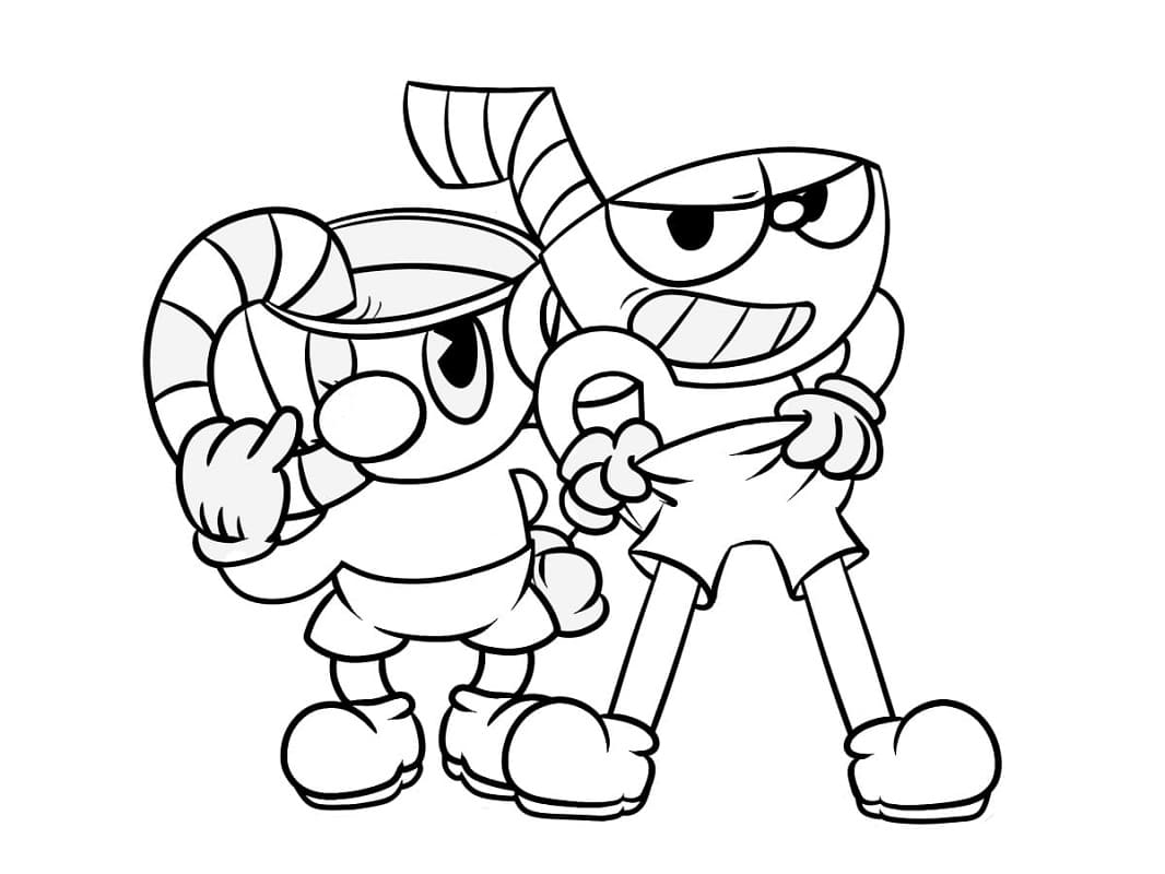 Cuphead with Mugman Coloring Page