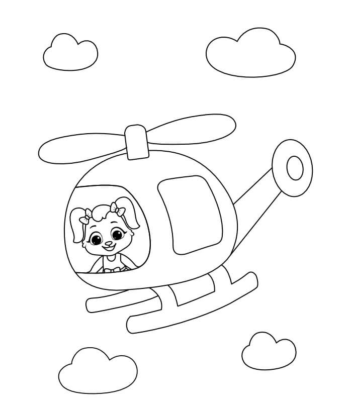 Dog in A Helicopter Coloring Page