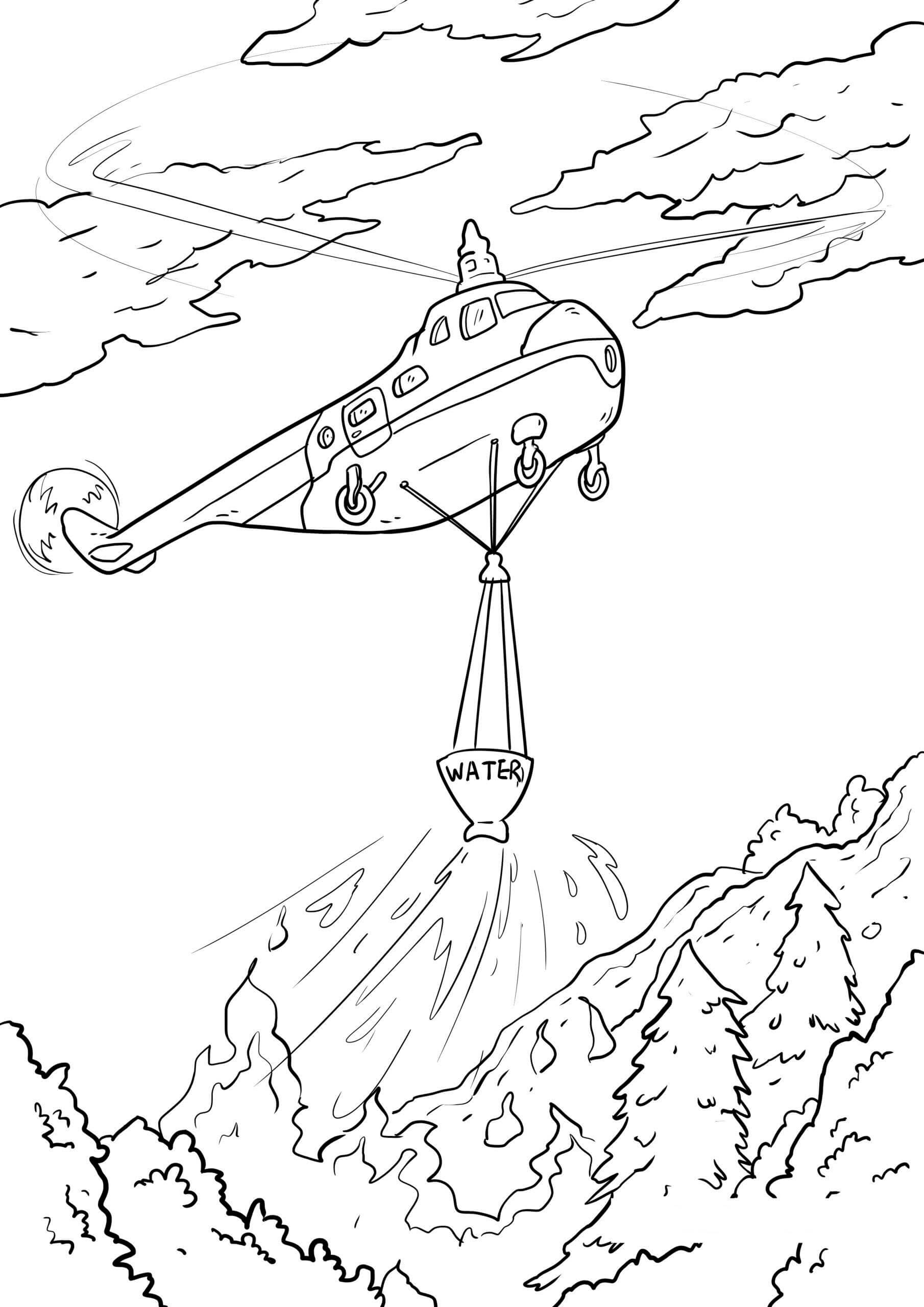 Firefighter Helicopter Coloring Page