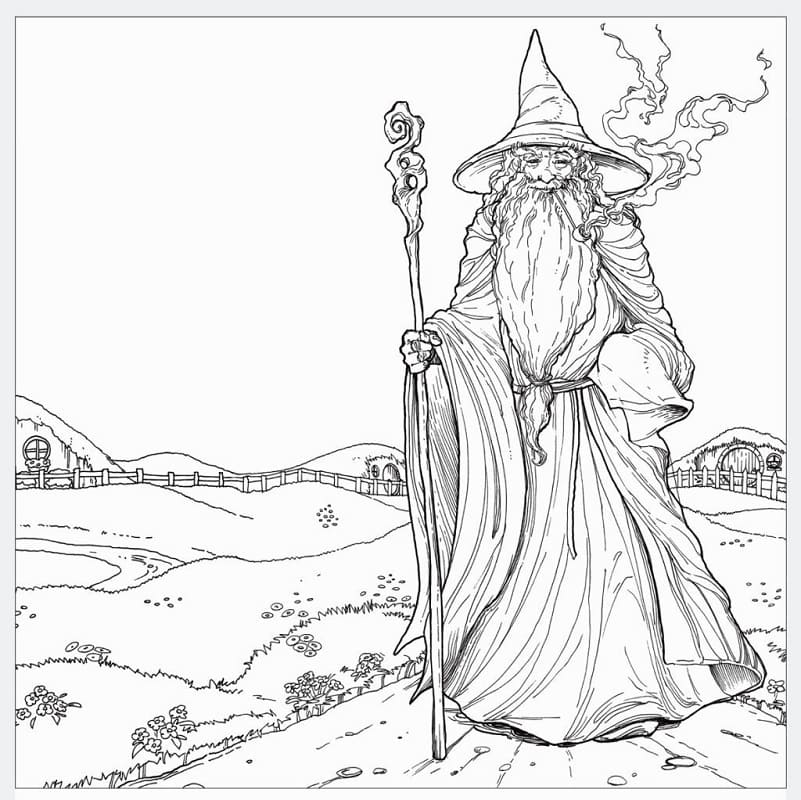 Pagina da colorare di Gandalf felice