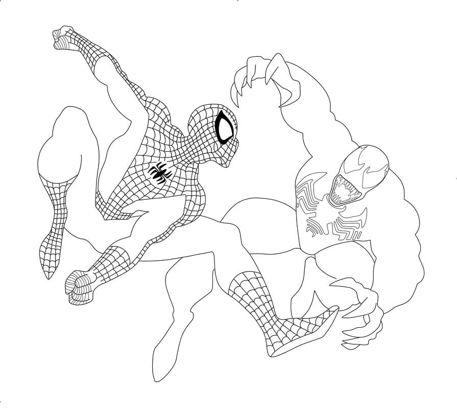 Spiderman Golpeando Veneno Página Para Colorear
