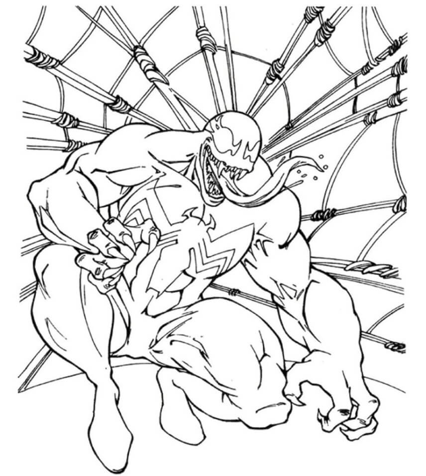 Venom and Spider Web Coloring Page