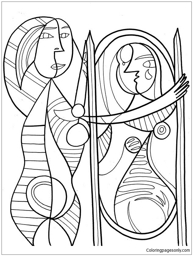 Girl Before A Mirror – Pablo Picasso Coloring Page