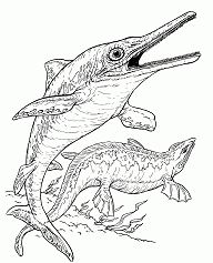 Pagina da colorare di ittiosauro e plesiosauro