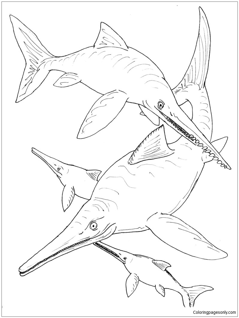 Ichthyosauria BW Coloring Pages - Ichthyosaur Coloring Pages - Coloring