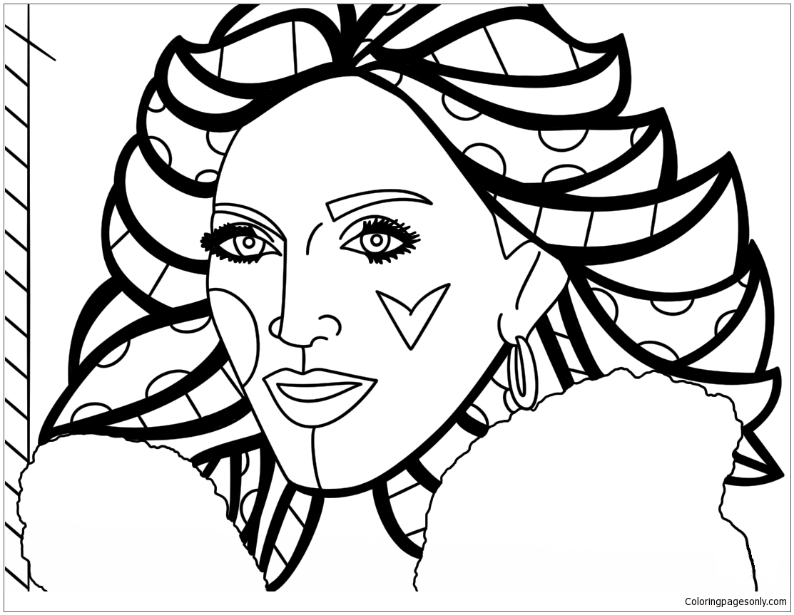 Madonna by Romero Britto Coloring Pages - Famous paintings Coloring