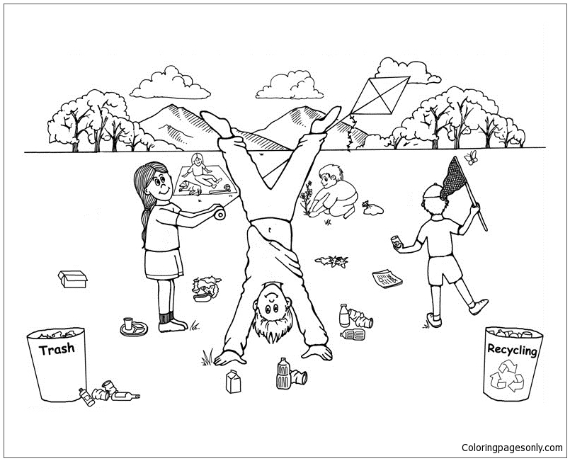 Recycling In Earth Day Coloring Pages