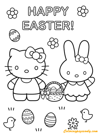 Download Hello Kitty and Bunny Happy Easter Coloring Page - Free ...