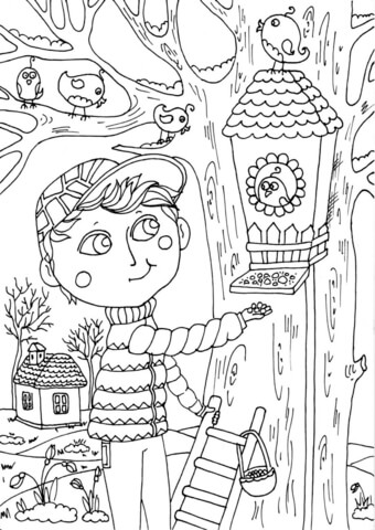 Peter Feeding Birds in March Coloring Pages