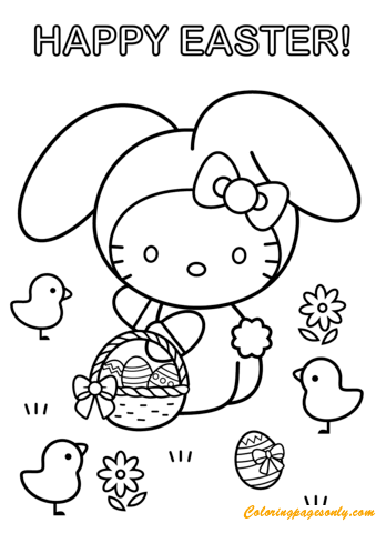 Hello Kitty Celebrating Easter Coloring Page
