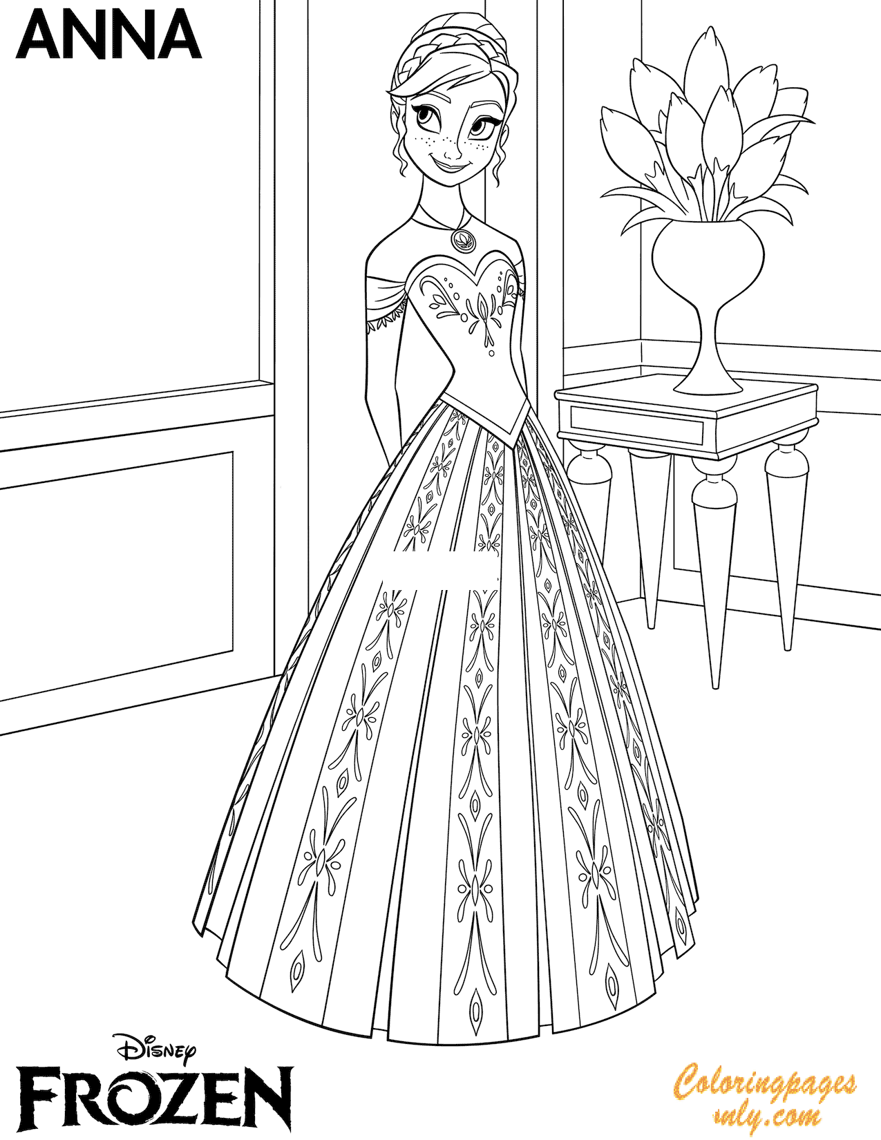 Coloriage Princesse Reine Des Neiges Anna Flower