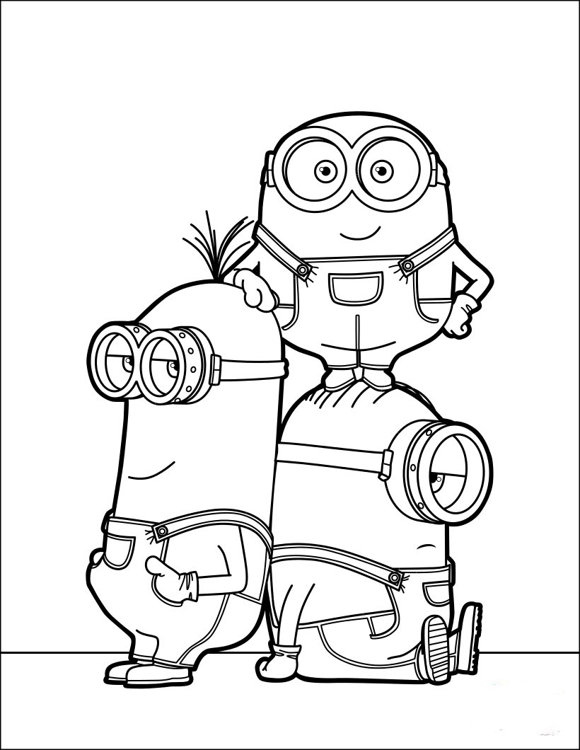 Minions Kevin, Stuart and Dave Coloring Page