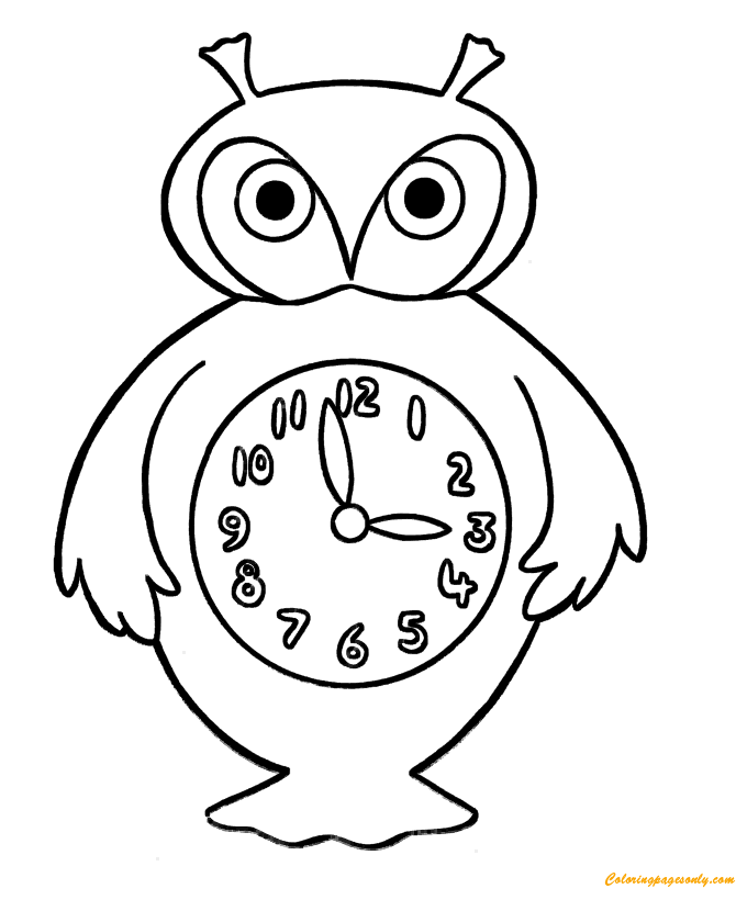 Owl clock Coloring Pages